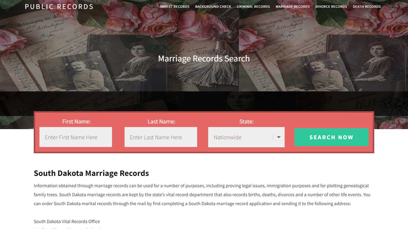 South Dakota Marriage Records | Enter Name and Search ...