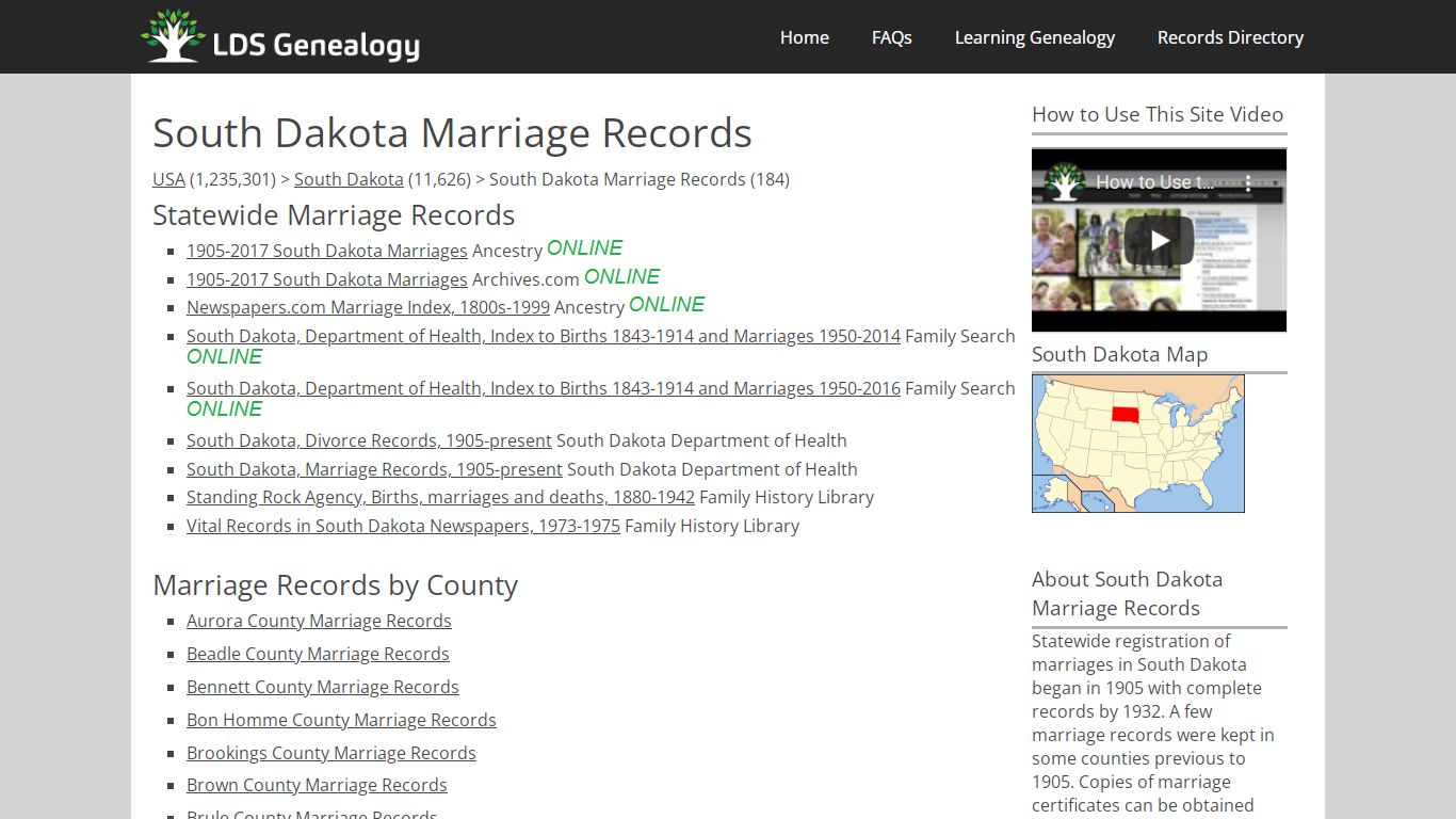 South Dakota Marriage Records - LDS Genealogy