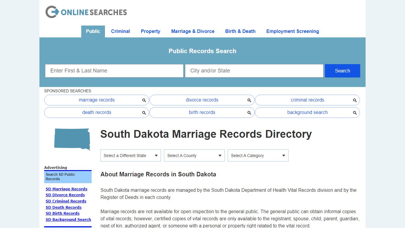 South Dakota Marriage Records Search Directory